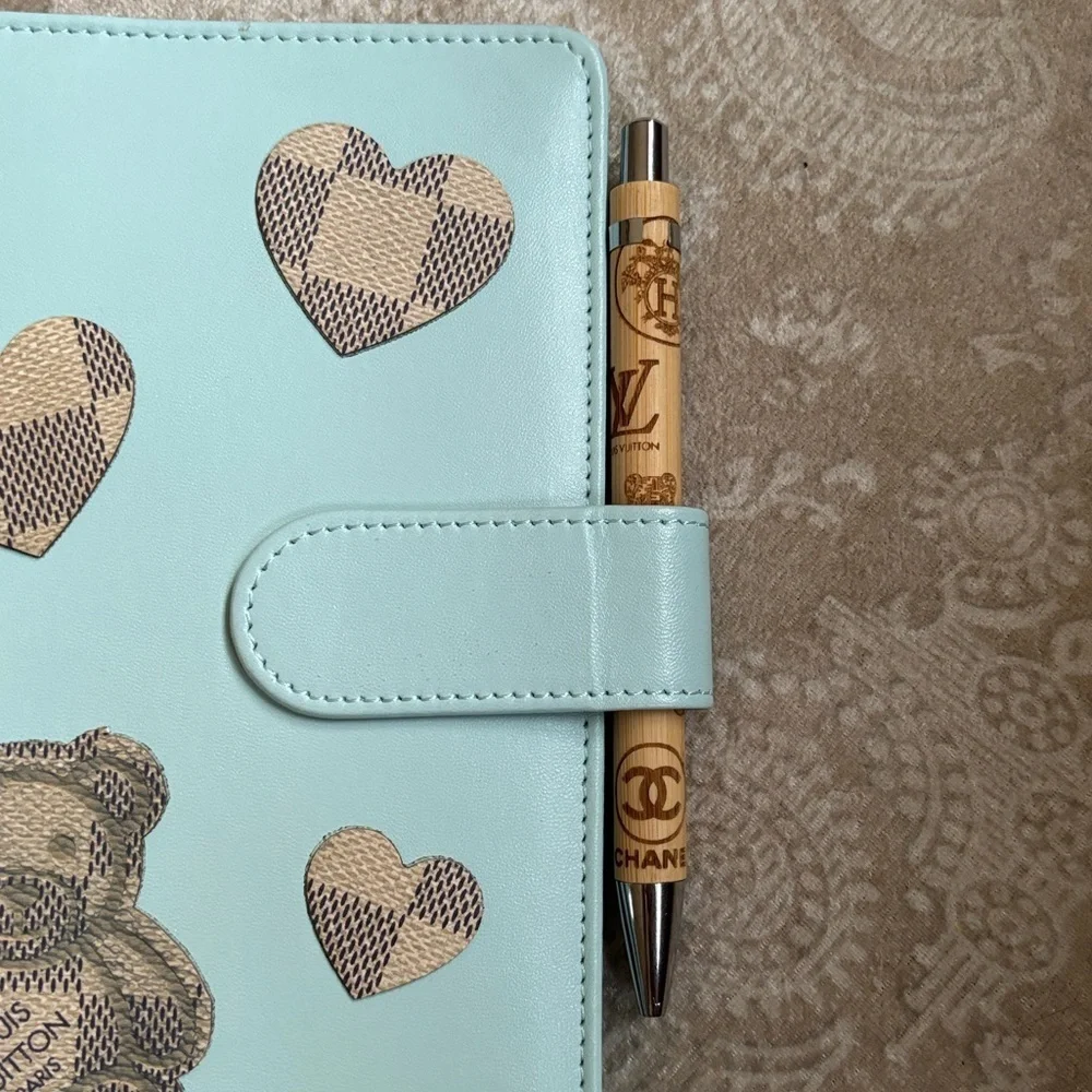 Brand New Luxury Designer Light Blue Teddy Bear Notebook Journal Planner w/ Pen